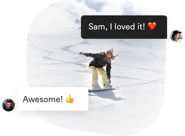 An image of the customer snowboarding sent to an expert in chat to thank them for recommendations